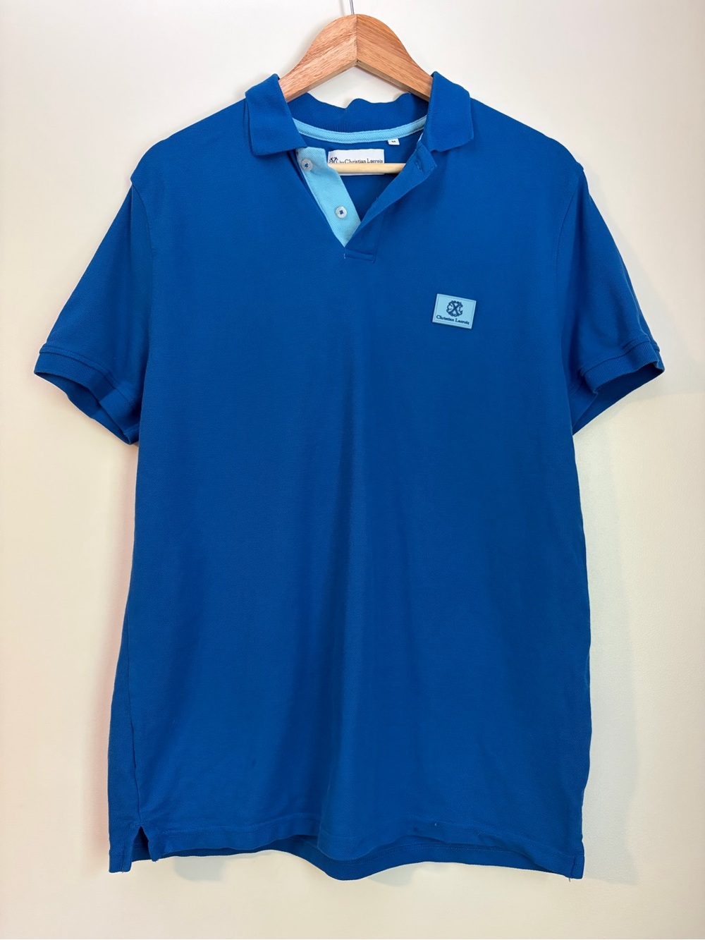 Christian Lacroix CXL Men’s Polo Shirt Blue Light Blue Trim Size M 100% Cotton